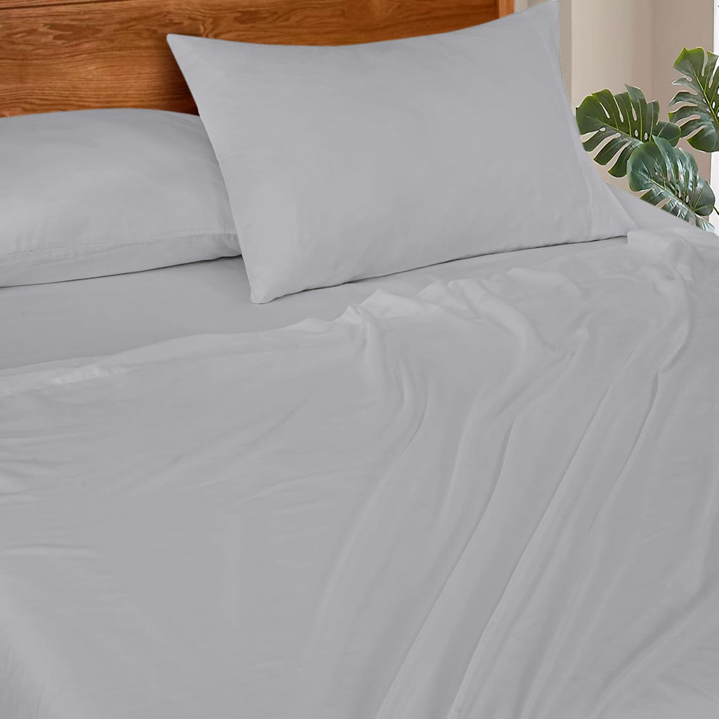Royalelinens ROYALE LINENS 300 Thread Count Cotton Sateen Sheet Set - 4 Piece Queen Bed Sheets - 1 Fitted, 1 Flat & 2 Pillow Cases - Soft C…