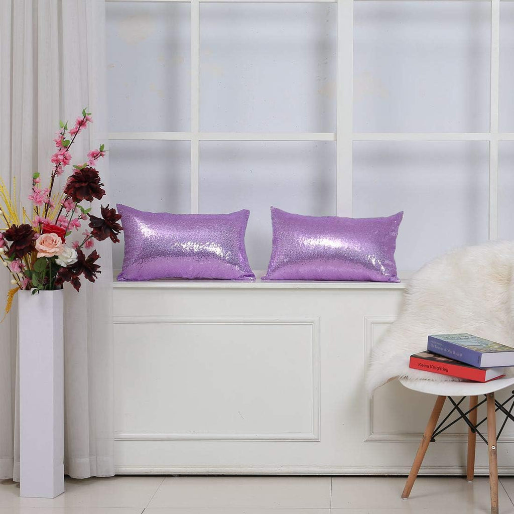 Poise3EHome 12x20inches Sequin Throw Pillow Covers Decorative Pillow Covers for Couch, Bed, Living Room, Christmas (Lavender, 2PCS)