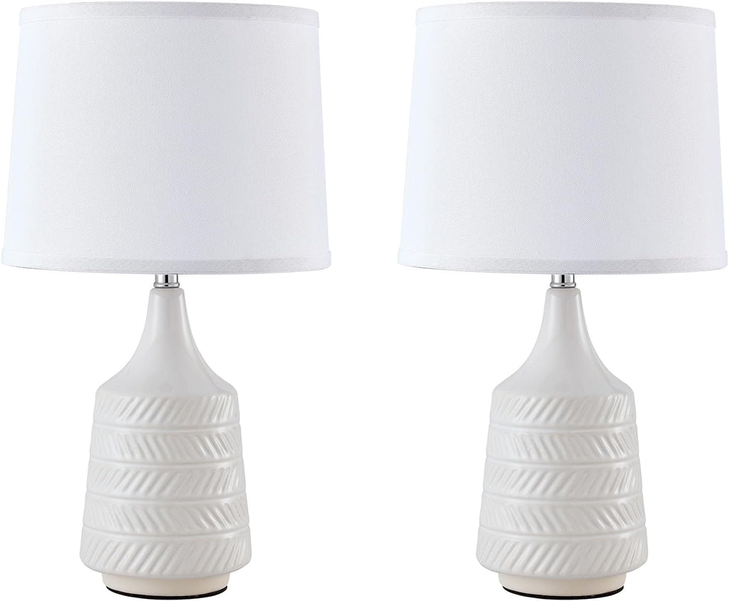 White Ceramic Table Lamps Set of 2, 18.5" Modern Bedside Lamps for Night Stands, Decor Classic Small Lamps for Living Room End Tables…