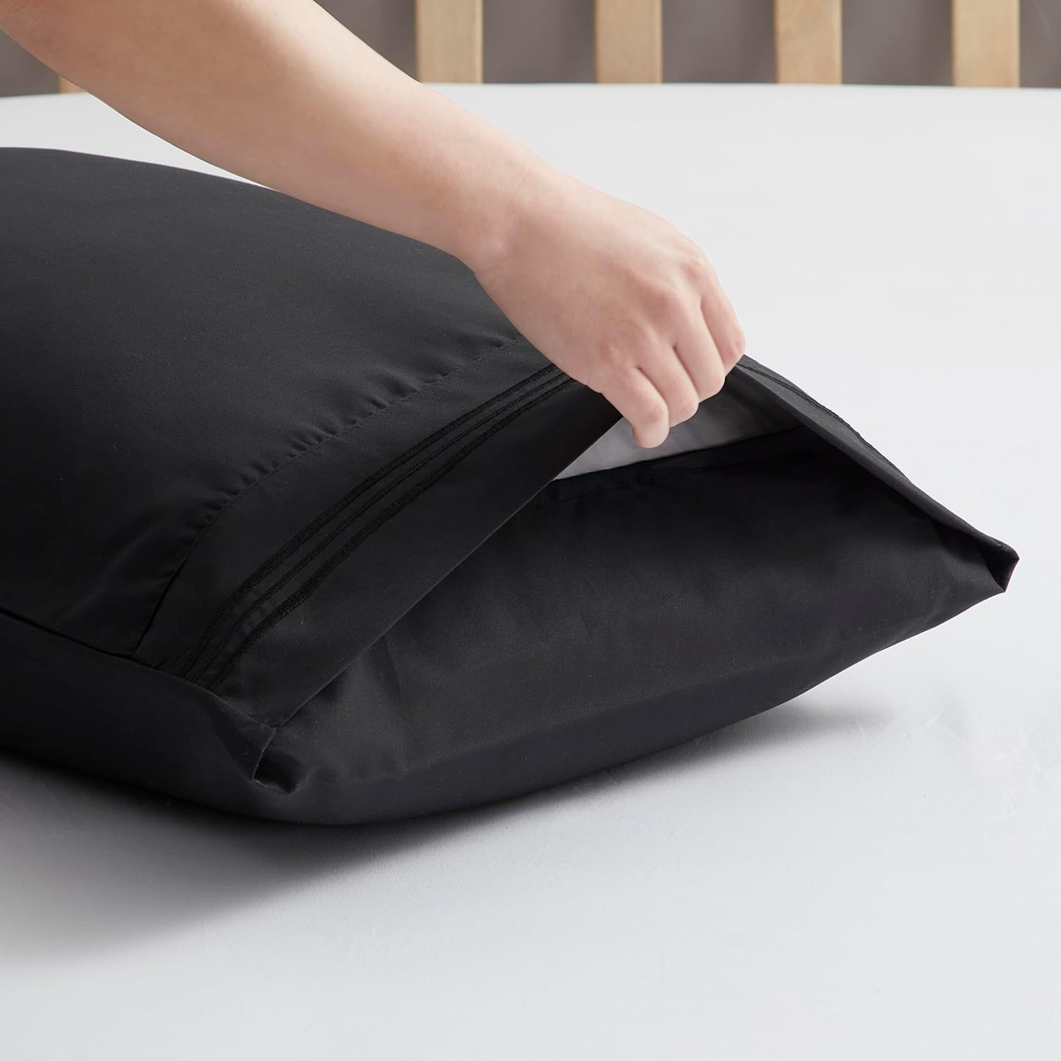 Nestl Black Pillow Cases - Queen Size Set of 2, Soft 1800 Microfiber Pillow Cases, Envelope Closure, 20x30 Inches cotton Black