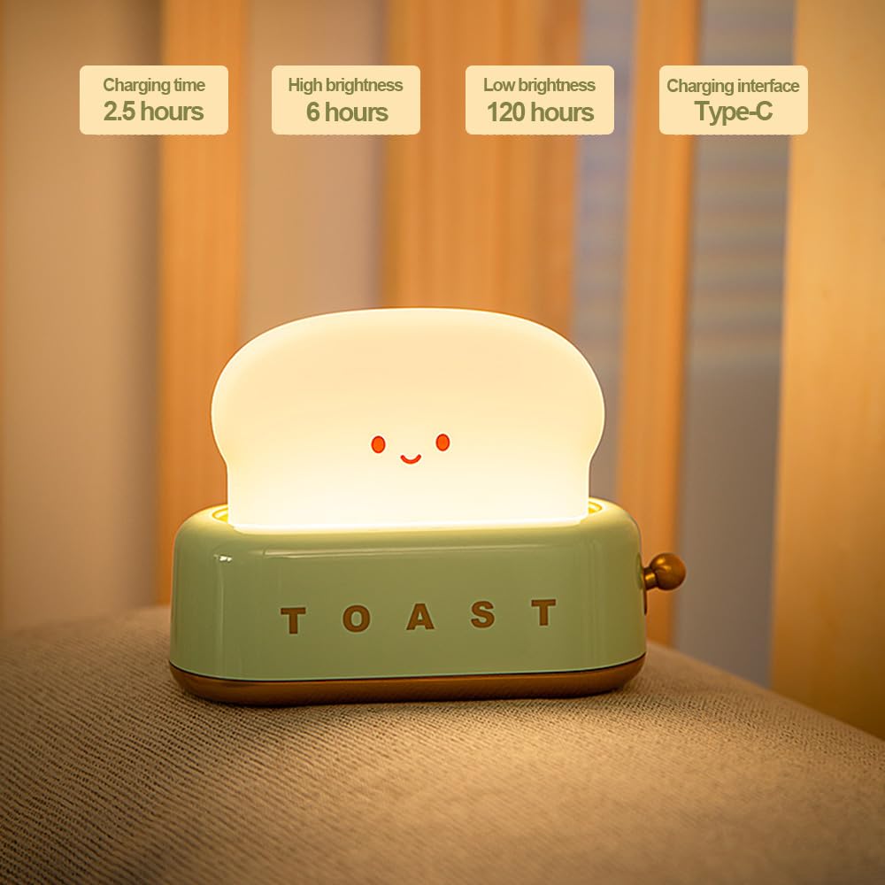 Myratts Led Cute Toaster Lamp, Kawaii LED Toast Bread Night Light, Super Squishy Silicone USB Rechargeable and Portable Light with Timer, X…