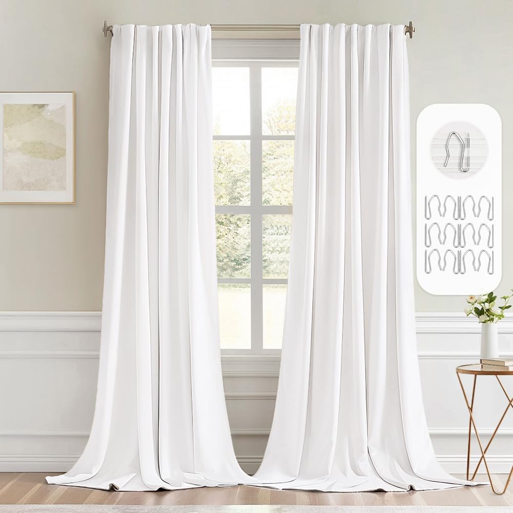 Miulee Pure White Back Tab Blackout Curtains 102 Inch Long 2 Panels Set for Bedroom, Rod Pocket/Pinch Pleated Thermal Insulated Living Room…