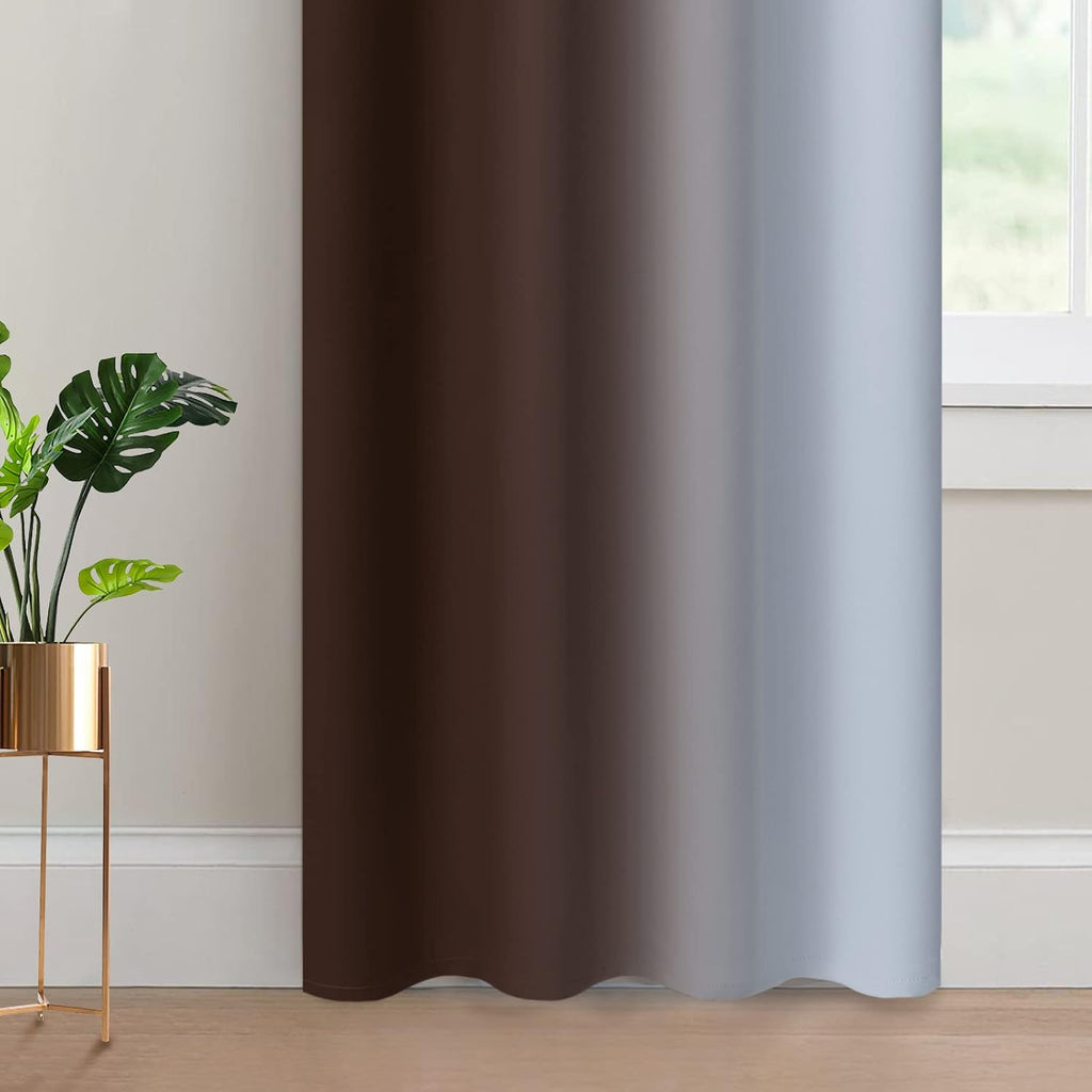 Yakamok 84 Inch Length Thermal Insulated Gradient Color Ombre Curtains with Grommet, Room Darkening Window Drapes for Bedroom (Brown and Gr…