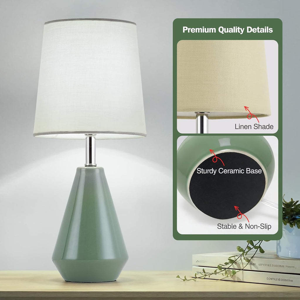 Small Bedside Table Lamp for Bedroom-Reading Desk Lamp Set of 2, with 3 Color Temperatures,15.5" Nightstand Ceramic Lamp with Fabric Shade…