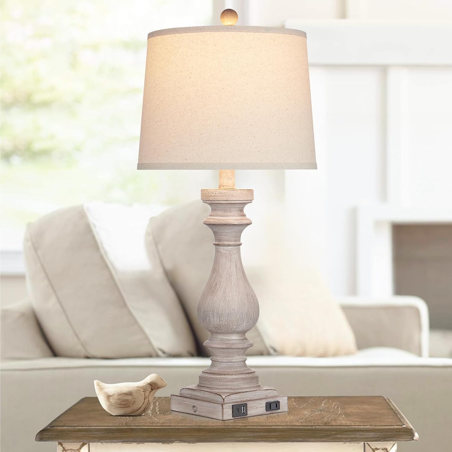 Cinkeda 29" Tall Table Lamp for Living Room Set of 2, Vintage Bedside Nightstand Lamps with USB C+A Ports & AC Outlet,3-Way Dimmable Touch…