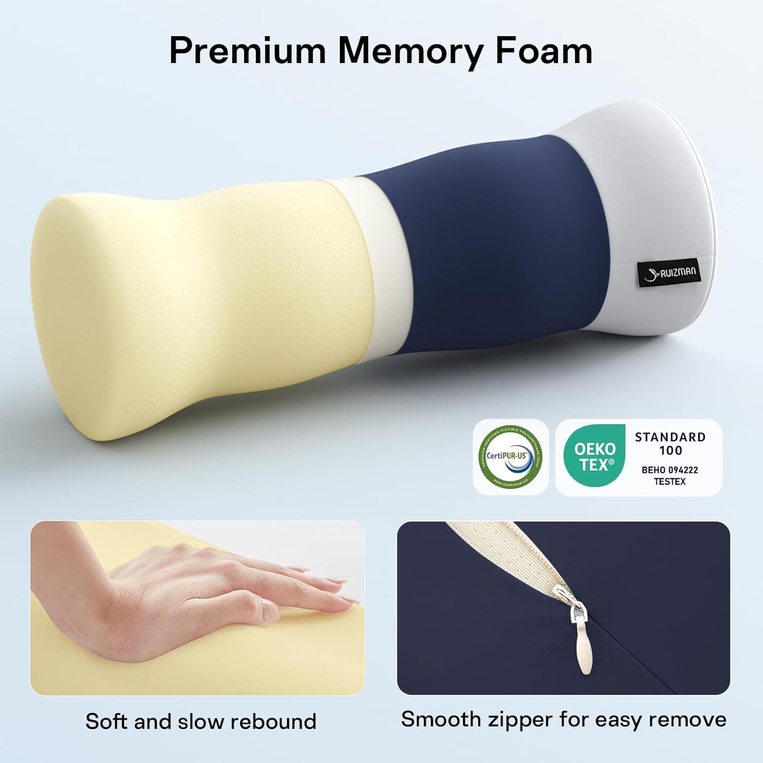 Neck Roll Pillow - Memory Foam Round Neck Pillow - Ergonomic Cervical Roll Pillow, Breathable & Removable Cover - Multi-Use Bolster…
