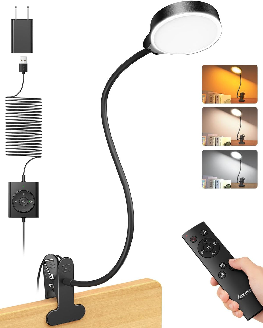 Glocusent 5W Reading Light for Bed, 36 LED Eye Caring Bed Lamp, 3 Colors & 5 Brightness Levels for Headboard with Adapter, Perfect Clip on…