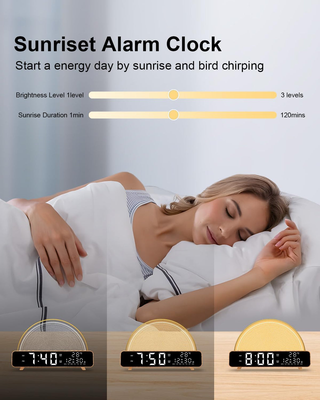 HAODINGMAI Sunrise Alarm Clock Wake Up Light with Sunrise Simulation White Noise Machine Touch Control Bedside Lamps Colors Atmosphere…