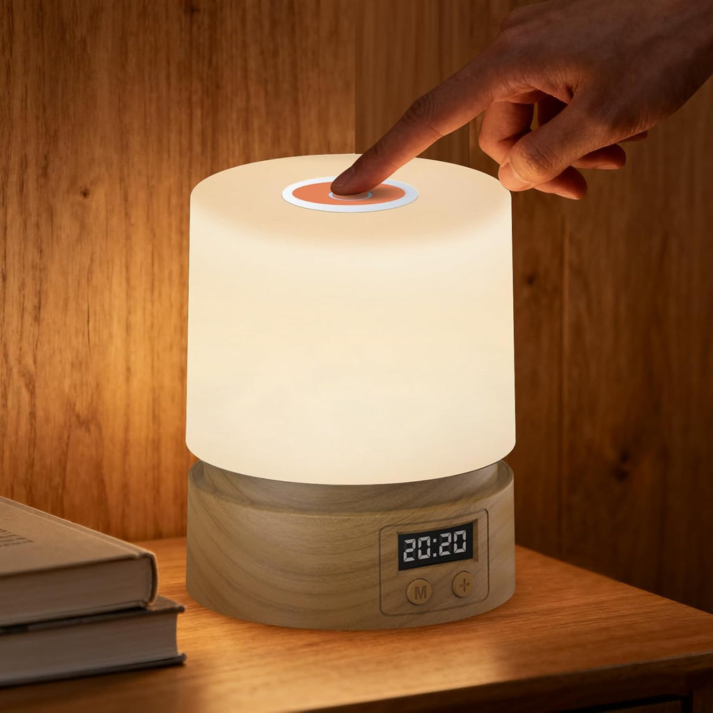 Nursery Night Light with Clock for Kids, Touch Lamp Bedside Desk Lamp, Portable Breastfeeding Night Lamp for Baby, 3 Color Stepless…