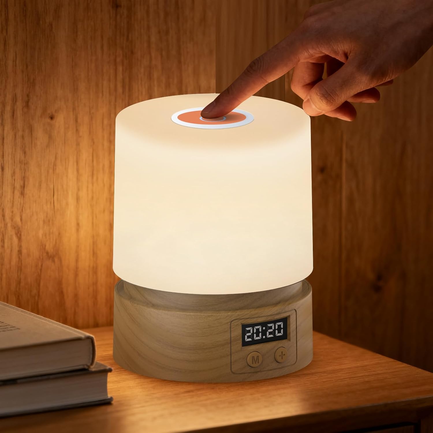Nursery Night Light with Clock for Kids, Touch Lamp Bedside Desk Lamp, Portable Breastfeeding Night Lamp for Baby, 3 Color Stepless…