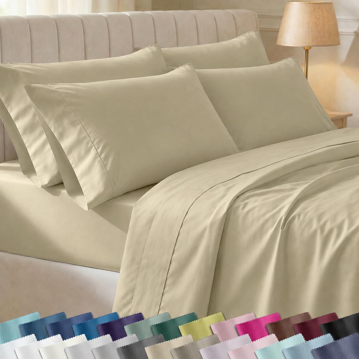 CaliforniaDesignDen California Design Den 6 Piece King Size Sheets Set with 4 Pillowcases - Soft 400 Thread Count Sateen, 100% Cotton Sheet…
