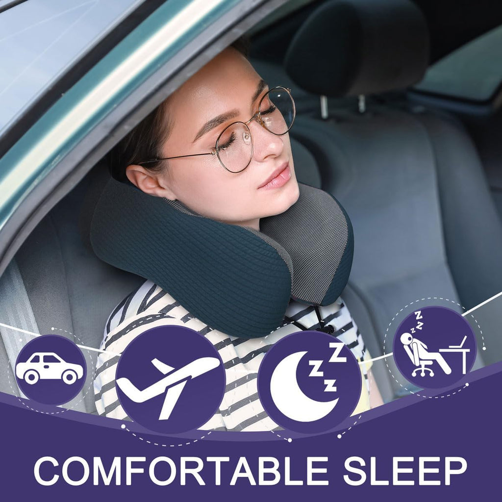 napfun Neck Pillow for Travel with Travel Pouch, Sleep Mask & Earplugs, Memory Foam Airplane Pillow for Headrest Sleep with Eyeshades…