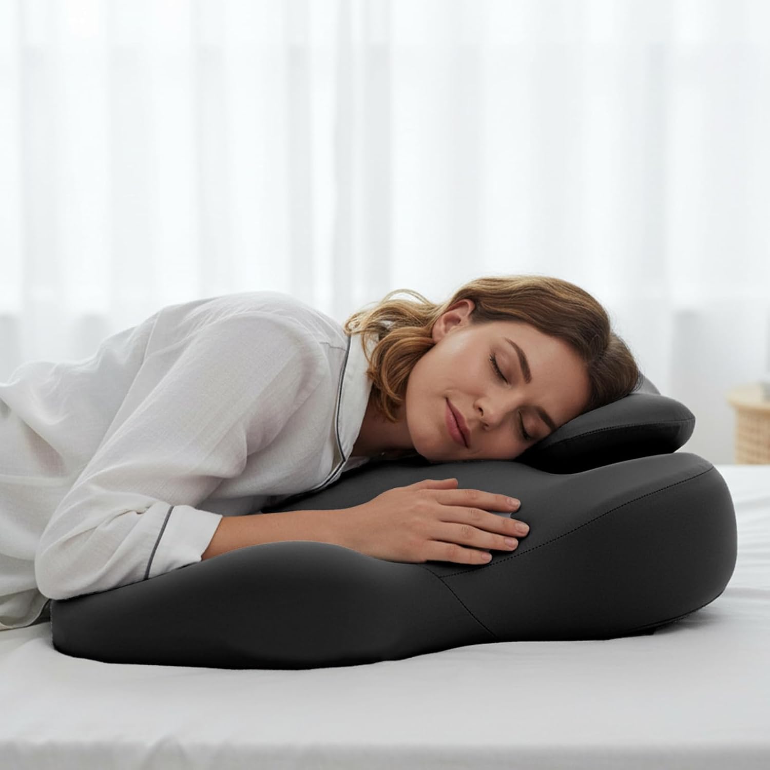 Reading Pillow for Watching tv and Reading in Bed, Ergonomic Wedge Pillow Prone Position with Support More Comfortable (Black, One Size)