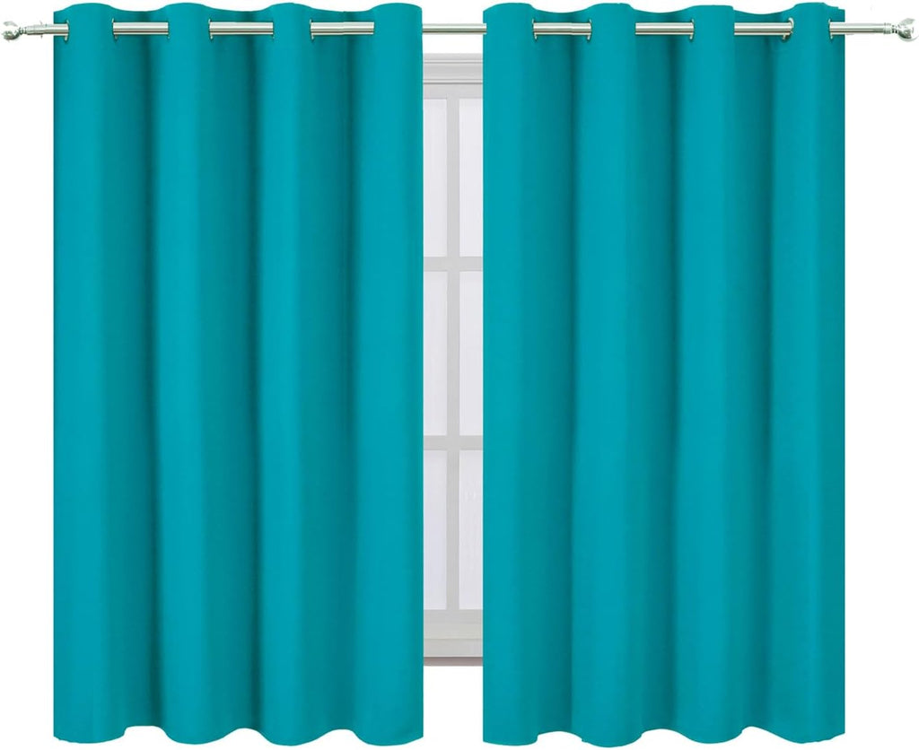 Lemomo Blackout Curtains 66 x 54 Inch Long Teal Curtains Set of 2 Panels Room Darkening Curtains for Bedroom and Living Room 54 Inch silver