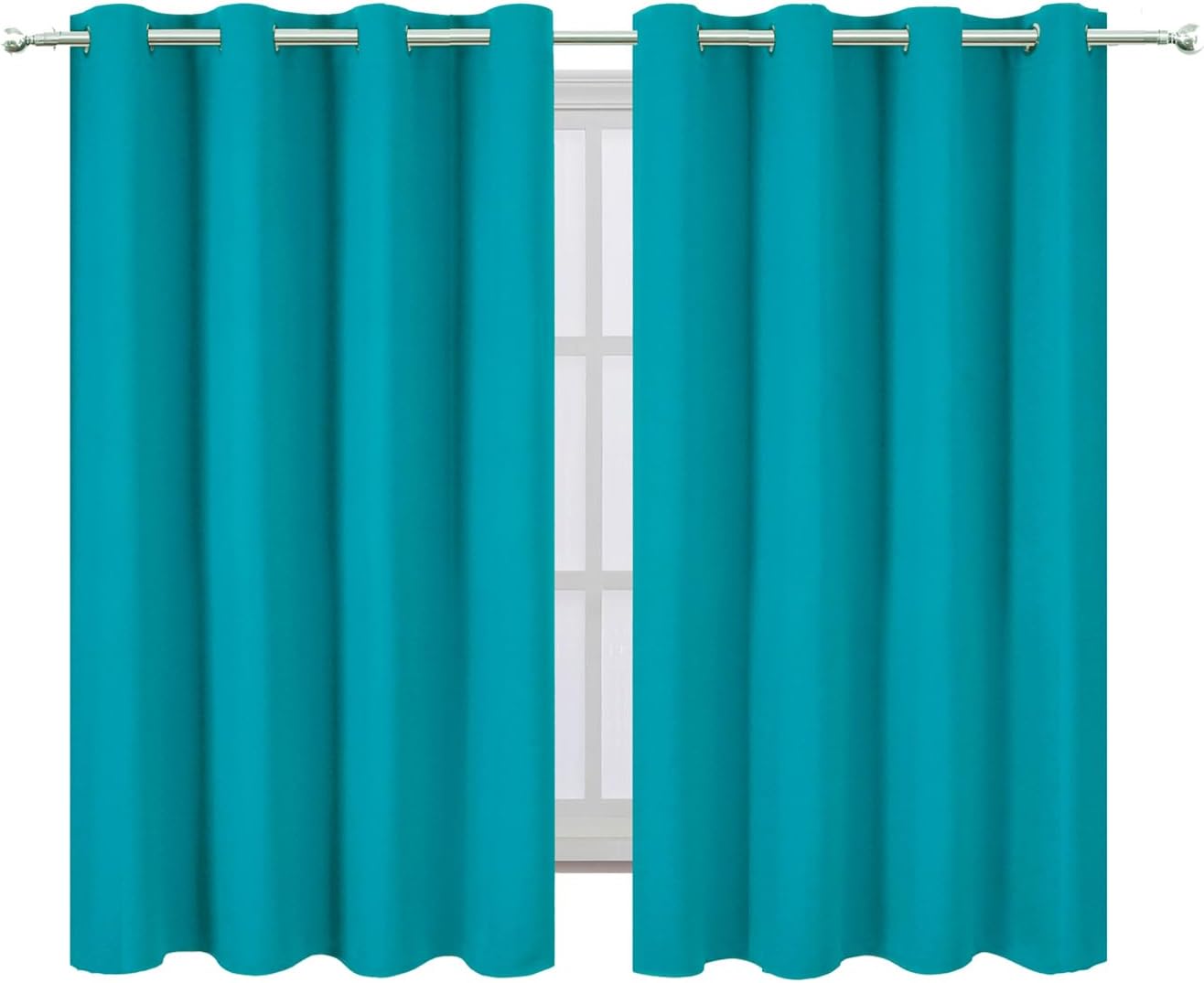 Lemomo Blackout Curtains 66 x 54 Inch Long Teal Curtains Set of 2 Panels Room Darkening Curtains for Bedroom and Living Room 54 Inch silver