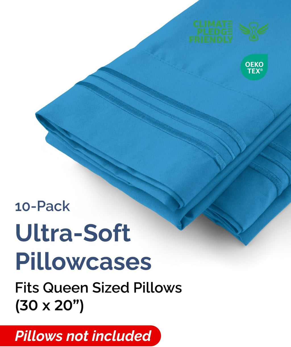 Queen Pillow Cases Set of 10 - Ultra Soft Hotel Quality Pillowcase Covers - Comfy, Cozy & Wrinkle Free - Shrink, Stain & Fade Resistant…