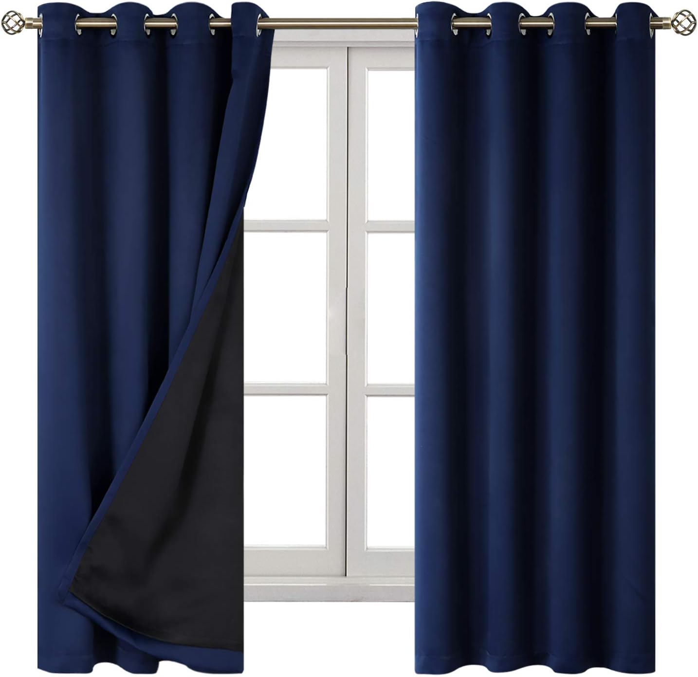 BGment Thermal Insulated 100% Blackout Curtains for Bedroom with Black Liner, Double Layer Full Room Darkening Noise Reducing Grommet Curta…
