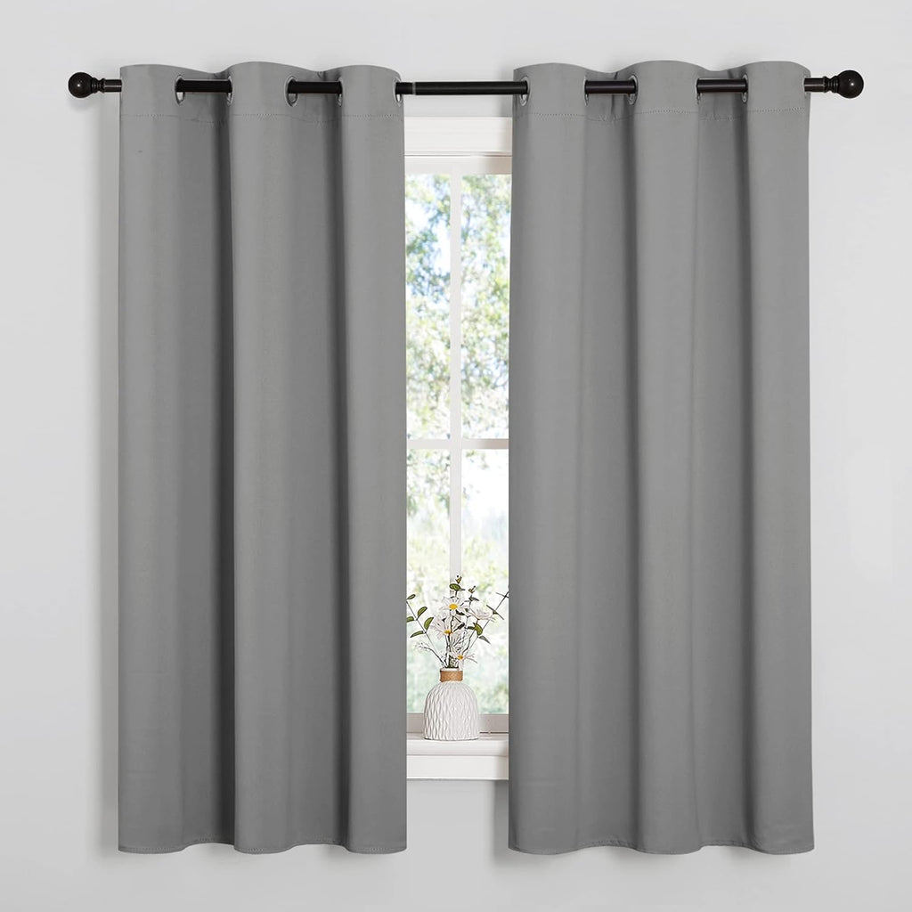 NICETOWN Silver Grey Thermal Insulated Grommet Blackout Curtains, Kids Window Drape Panel for Nursery, Privacy Short Curtains (2 Panels…