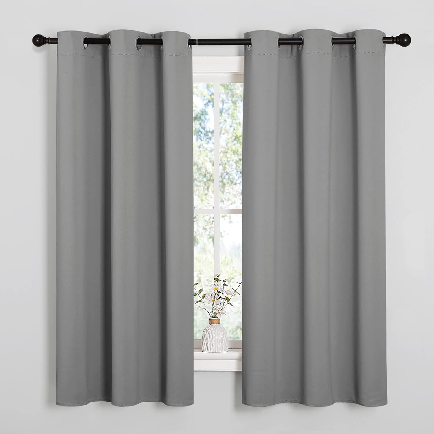 NICETOWN Silver Grey Thermal Insulated Grommet Blackout Curtains, Kids Window Drape Panel for Nursery, Privacy Short Curtains (2 Panels…