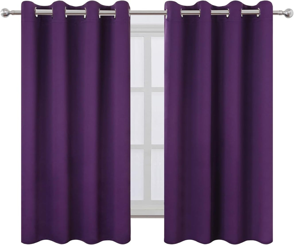 Lemomo Blackout Curtains 66 x 54 Inch Long Purple Curtains Set of 2 Panels Room Darkening Curtains for Bedroom and Living Room 54 Inch silv…
