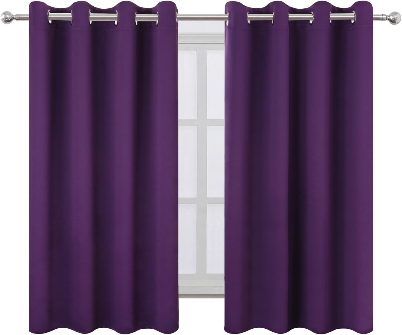 Lemomo Blackout Curtains 66 x 54 Inch Long Purple Curtains Set of 2 Panels Room Darkening Curtains for Bedroom and Living Room 54 Inch silv…