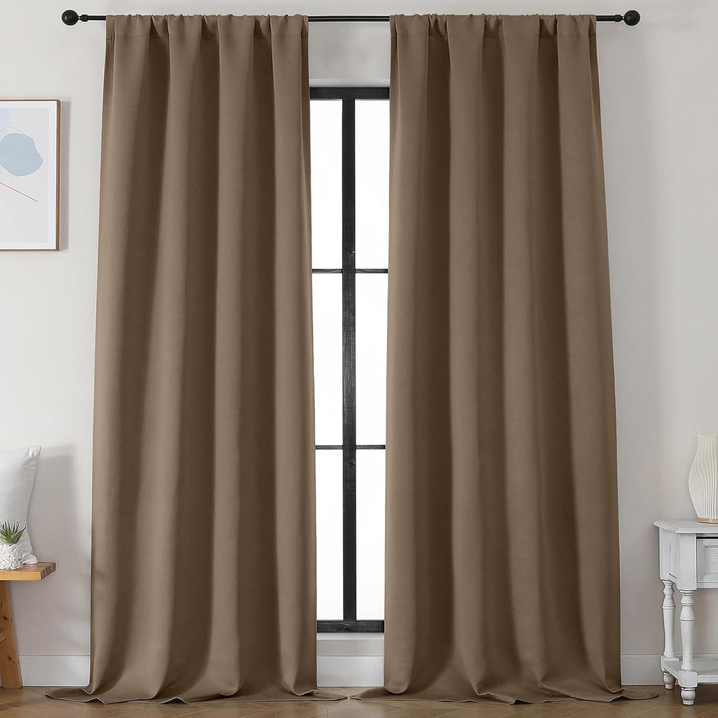 Simplebrand Brown Blackout Curtains for Bedroom 96 Inches Long 2 Panels, Solid Thermal Insulated, Energy Saving Living Room Window Treatmen…