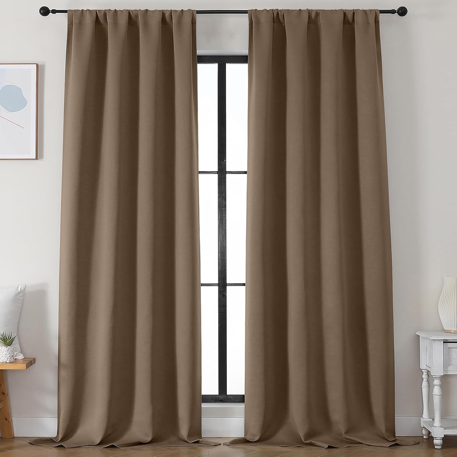Simplebrand Brown Blackout Curtains for Bedroom 96 Inches Long 2 Panels, Solid Thermal Insulated, Energy Saving Living Room Window Treatmen…