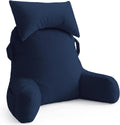 Unisakey Portable Reading Pillows with Headrest for Bed Sitting Up(Royal Blue Oeko-Tex), Velvet Back Pillow with Arms & Pockets for…