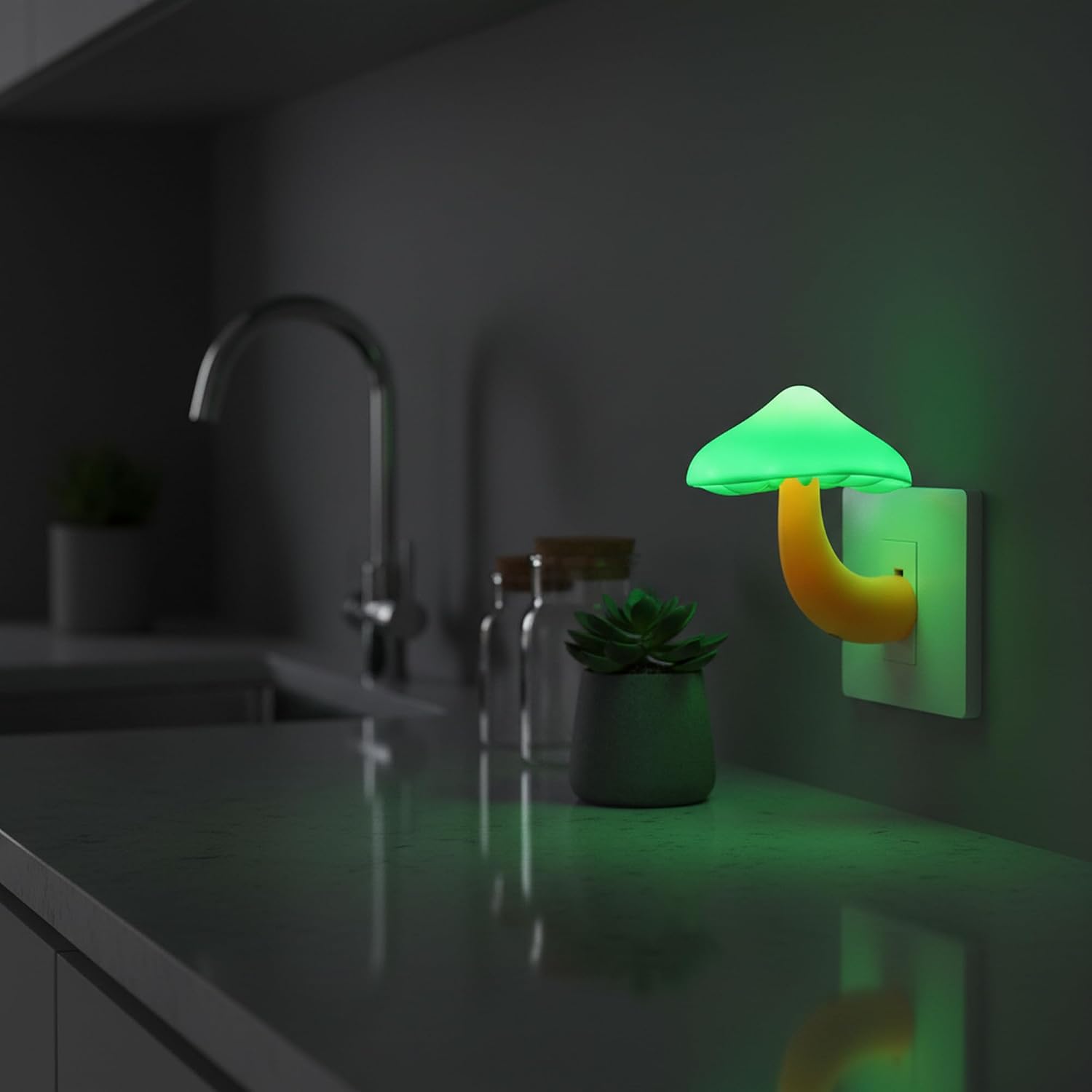 APAKI LED Mushroom Night Light Plug in Lamp Green, 4 Pack Light Sensor Night Lights Plug into Wall, Dusk to Dawn Sensor Night Light…