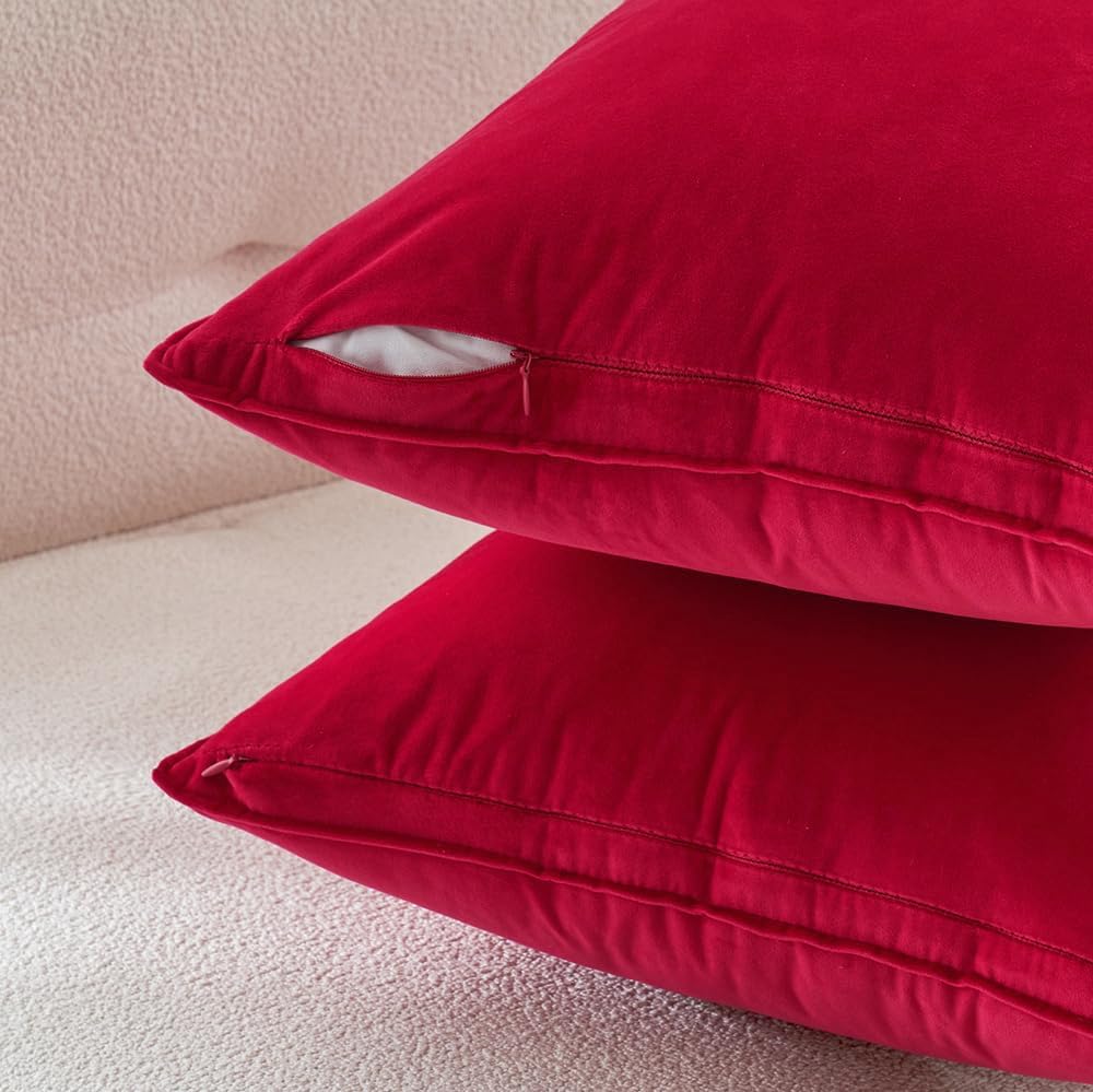 Miulee Red Velvet Throw Pillow Covers 18x18 Soft Decorative Solid Square Cushion Cases Pack of 2 Modern Luxury Home Decor for Couch, Sofa,…