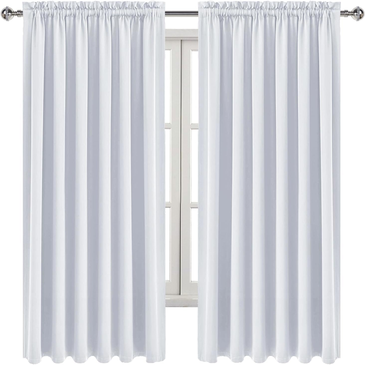 DWCN White Curtains for Living Room Thermal Insulated, Energy Saving & Noise Reducing Bedroom Curtains, White, W 70x L 63 Inch, Set of 2…