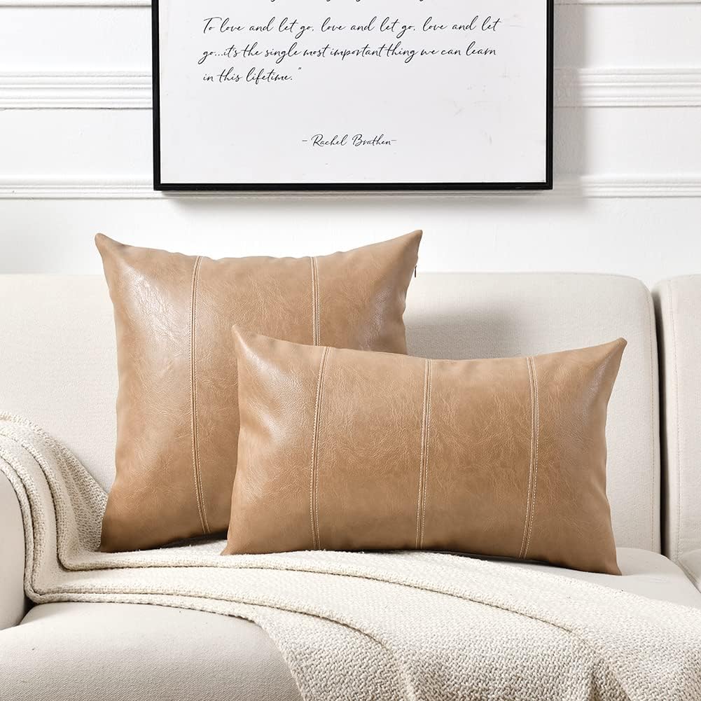Fancy Homi Tan Decorative Throw Pillow Covers 20x20 Inch for Living Room Couch Bed, Modern Farmhouse Boho Home Decor, Waterproof Faux…