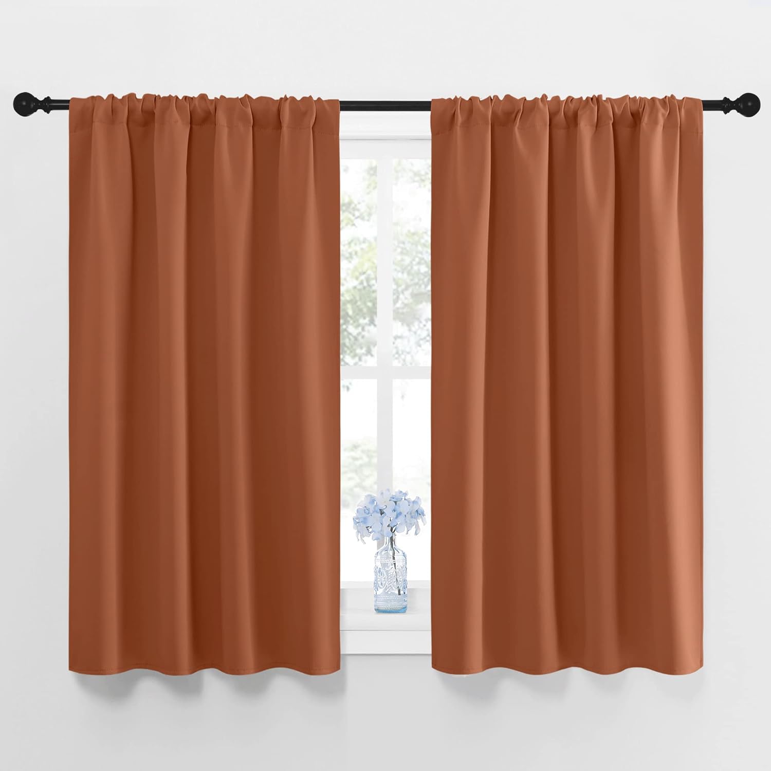 NICETOWN Blackout Curtains and Drapes - Thermal Insulated Solid Rod Pocket Blackout Draperies/Panels (Burnt Orange, 1 Pair, 42 by 48 inches)