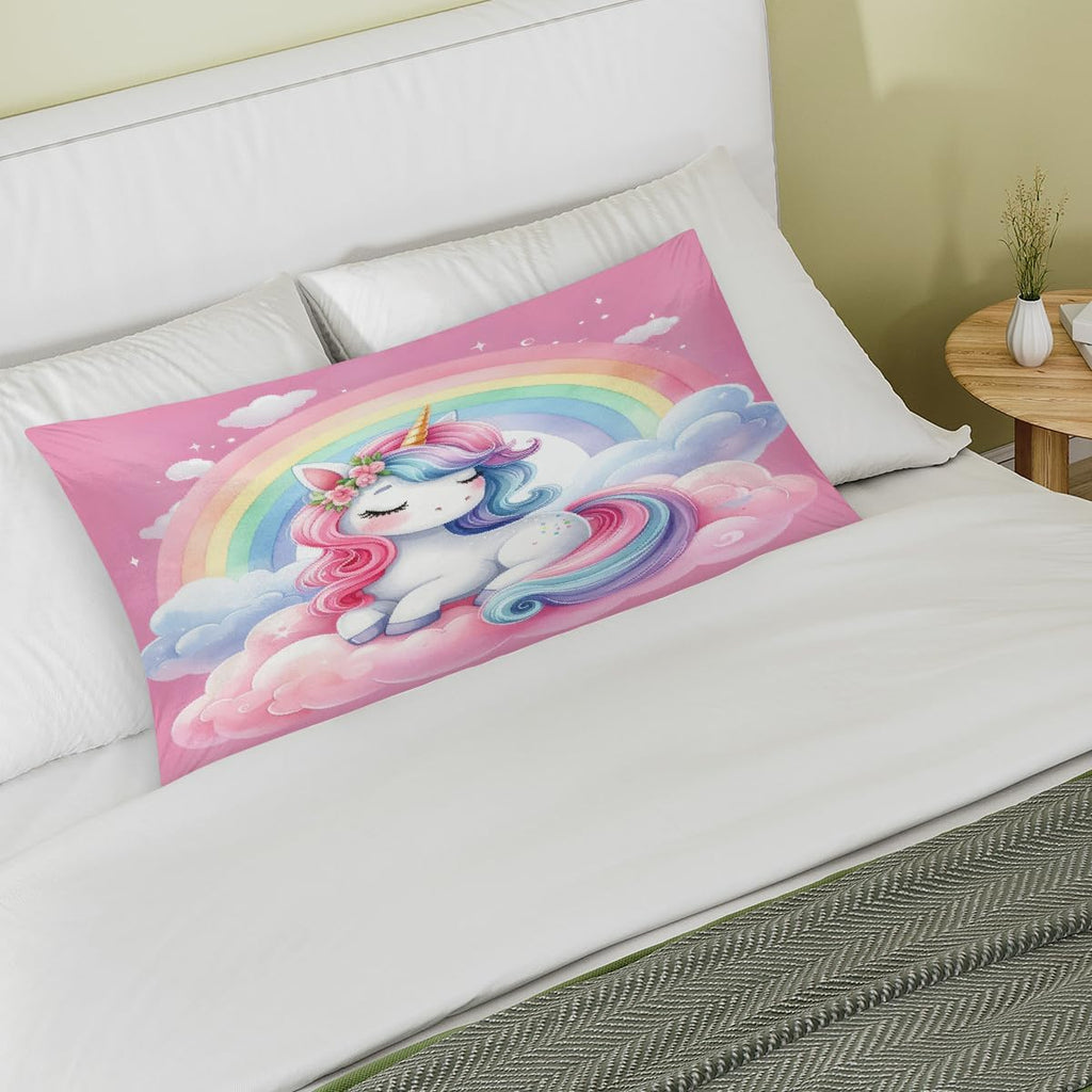 Satin Pillowcase for Hair and Skin Rainbow Pink Aniaml Unicorn Soft Silk Pillow Case with Envelope Closure Cooling Pillow Cases Slip King…