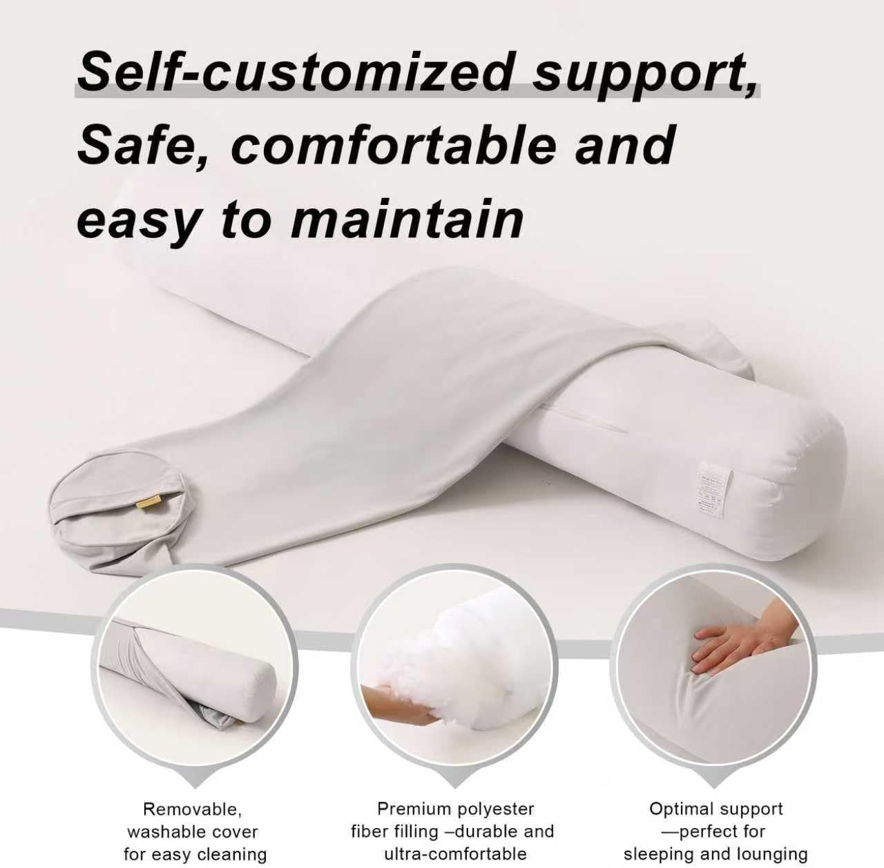 Body Pillow for Adults, Long Round Pillow, Big Cylindrical Pillow, Large Full Bolster Pillows for Side Sleepers (Silver Gray, 39.37"*7.87")