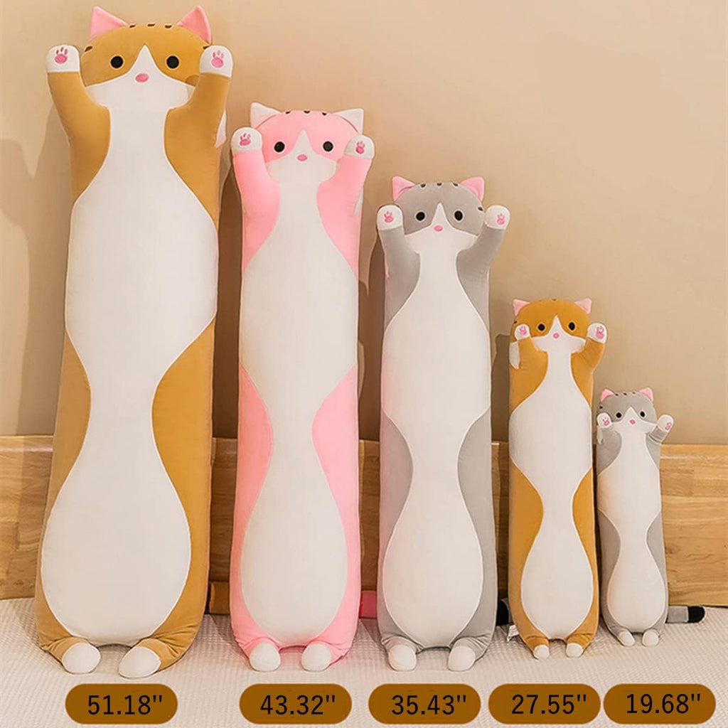 Rexinc Long Gray Cat Plush Pillow Toy Sleeping Pillow Cute Cartoon Cat Stuffed Animals Soft Long Body Pillow Gift for Kids(35.43in)
