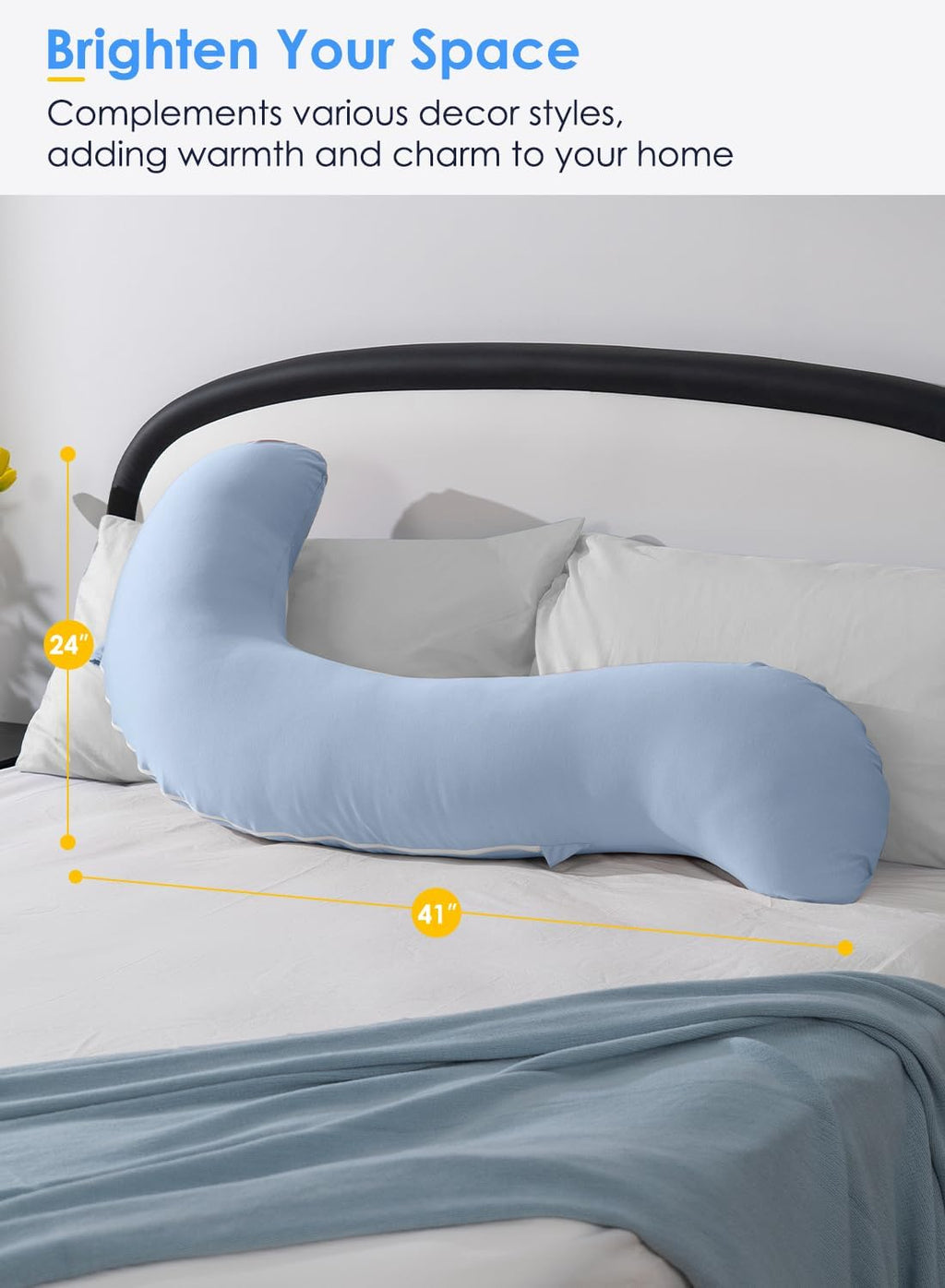 Queenrose QUEEN ROSE Cooling Body Pillow, Full Body Support Pillow for Side Sleepers, Soft S Shaped Hug Pillow for Adults, with Removable P…