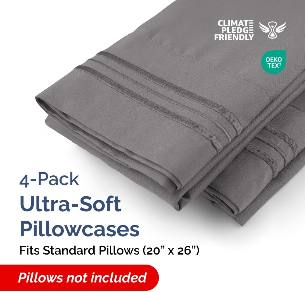 Standard Pillow Cases Set of 4 - Ultra Soft Hotel Quality Pillowcase Covers - Comfy Bedding for Women, Men, Kids & Teens - Machine…