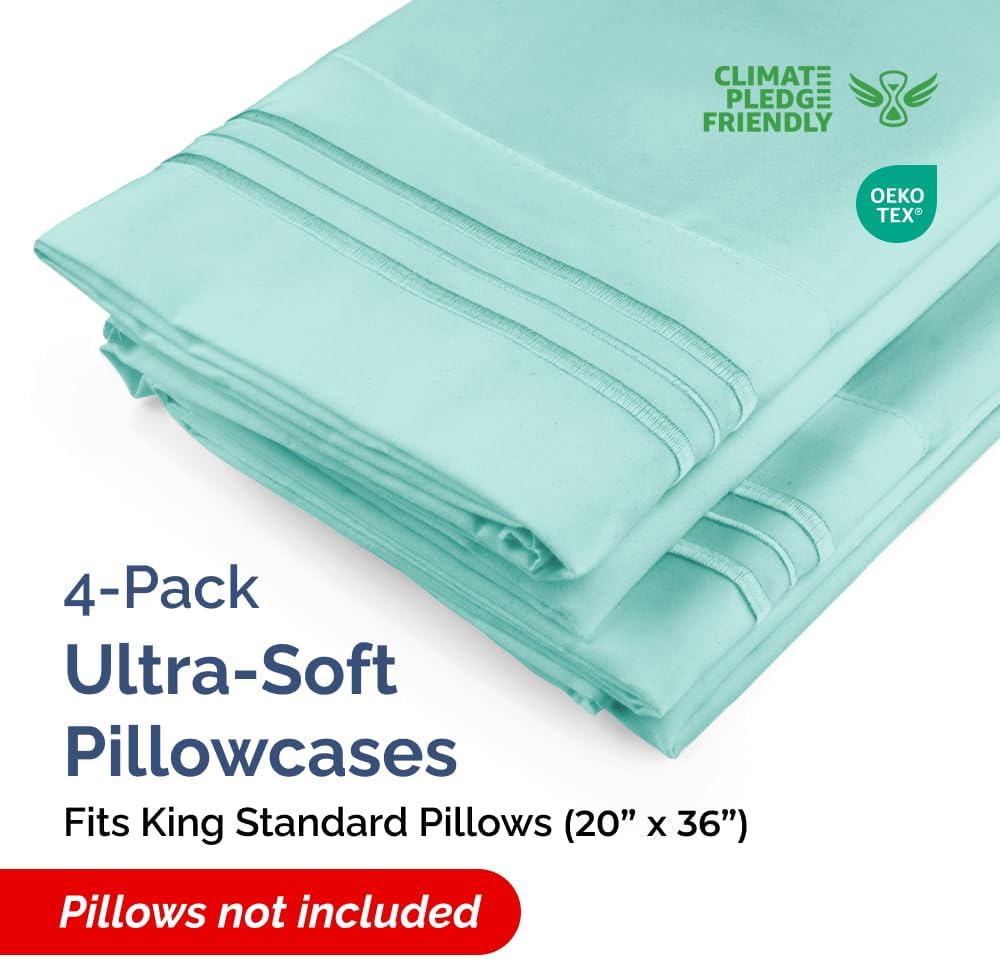 King Standard Pillow Cases Set of 4 - Soft Hotel Quality Pillowcase Covers - Comfy Bedding for Women, Men, Kids & Teens - Machine…