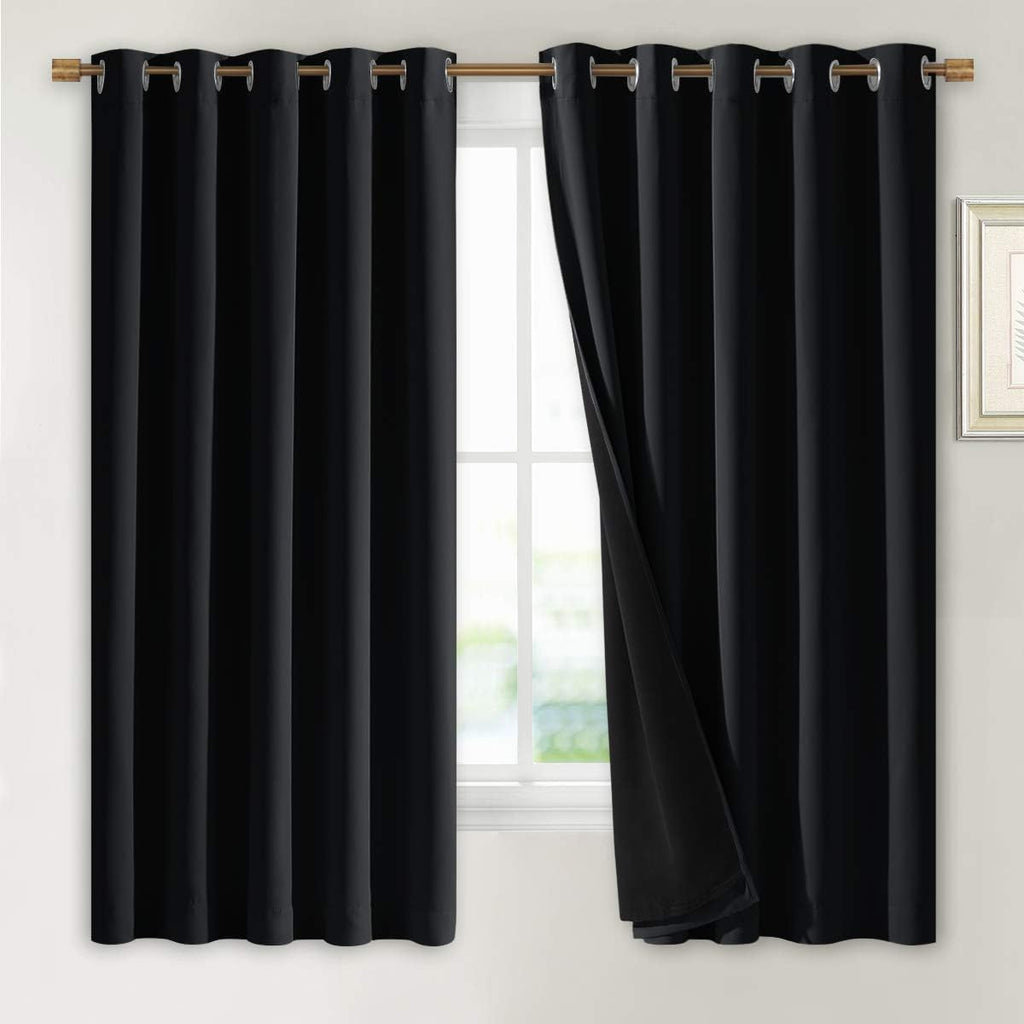 Nicetown Complete 100% Blackout Curtains, Thermal Insulated & Energy Efficiency Window Draperies with Black Liner, Noise Reducing Short Cur…