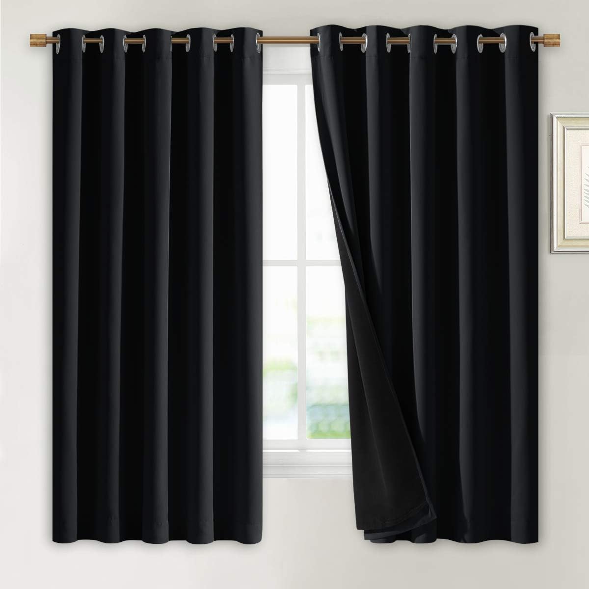 Nicetown Complete 100% Blackout Curtains, Thermal Insulated & Energy Efficiency Window Draperies with Black Liner, Noise Reducing Short Cur…
