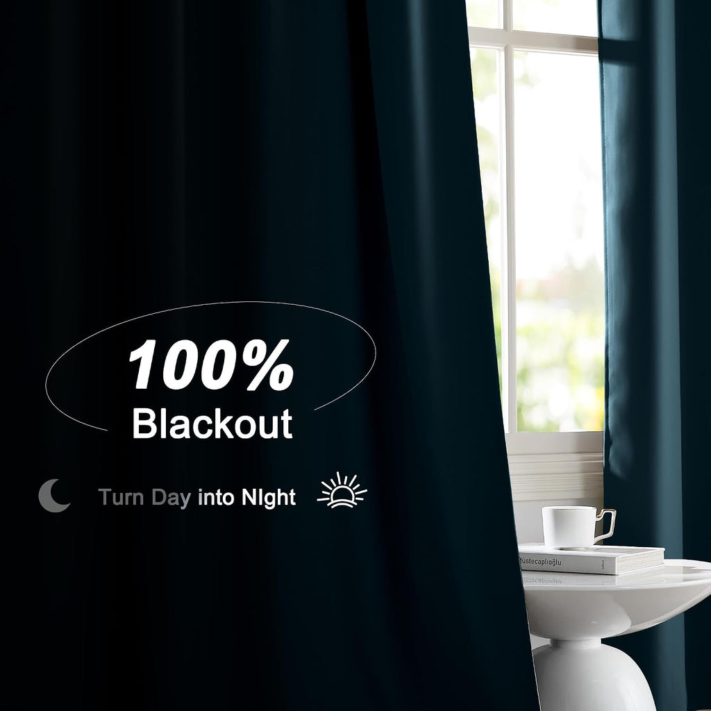 Nicetown Smoky Blue 100% Blackout Curtains 84 inches Long - 2 Panels, 52 inches Wide Each Panel, Thermal Insulated, Energy Efficient Rod Po…