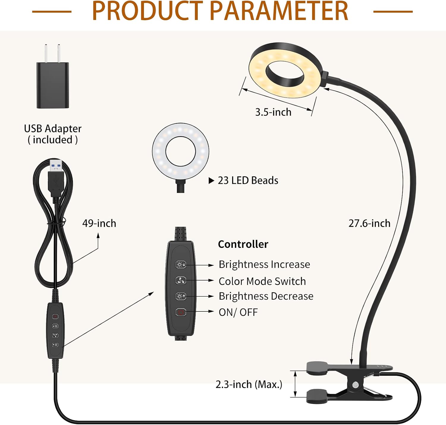 iZell Desk Lamp, LED Reading Light with Clamp, 3 Color Modes & 10 Brightness Flexible Arm Book Light for Kids Reading Book in Bed at Night…