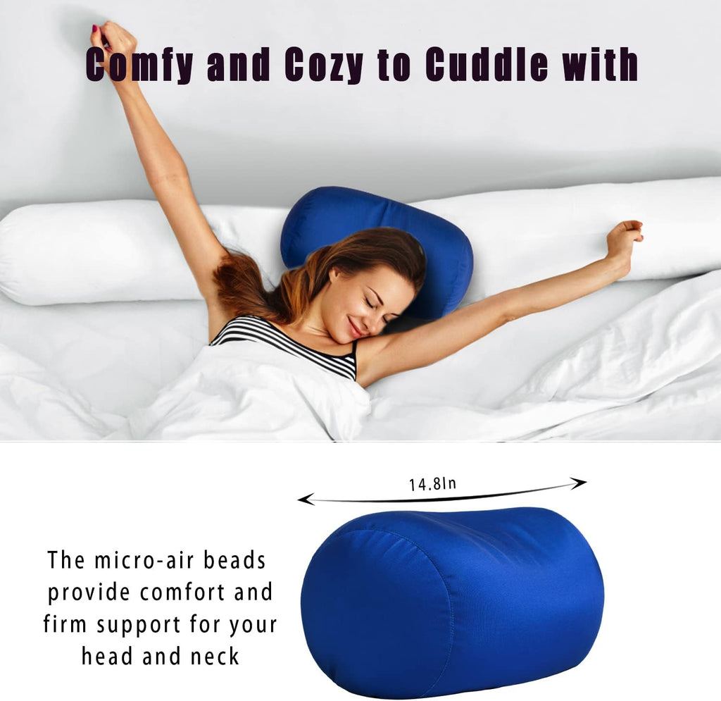 Squish Bean Bed Microbead Pillow Bolster Tube Body Pillow Smooth Cool Touch Fabric Neck & Back Support Throw Travel Pillow Fun Colors…