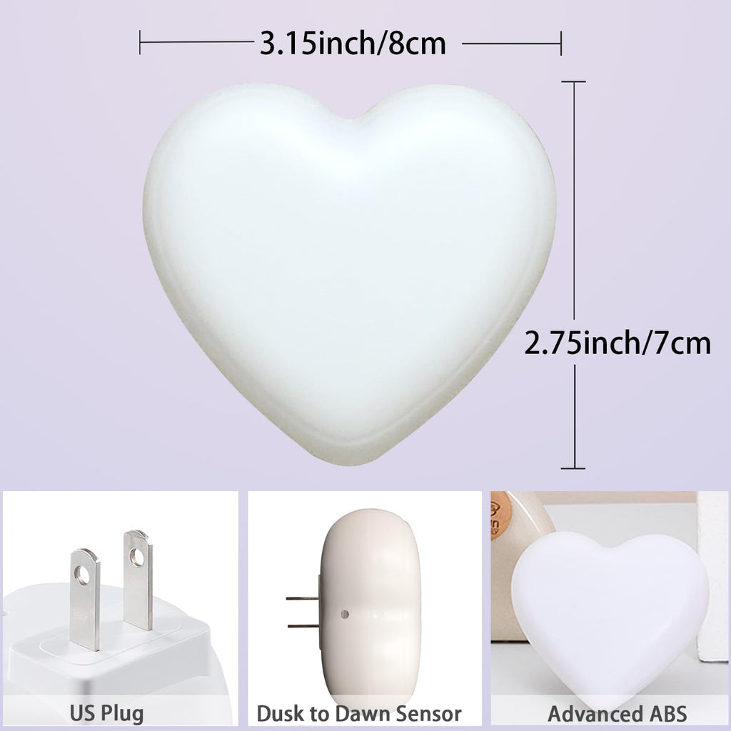 INZU Cute Night Light, Heart Night Light for Kids, LED Nightlight with Auto Dusk to Dawn Sensor, Nightlight Plug into Wall with Soft Warm…