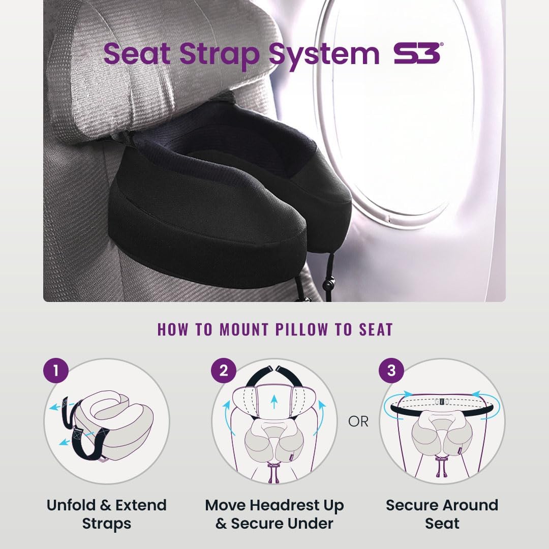 Cabeau Evolution S3 Airplane Travel Pillow for Long Flights - Supportive Memory Foam Body Positioner with Seat Straps to Se Your Head a…