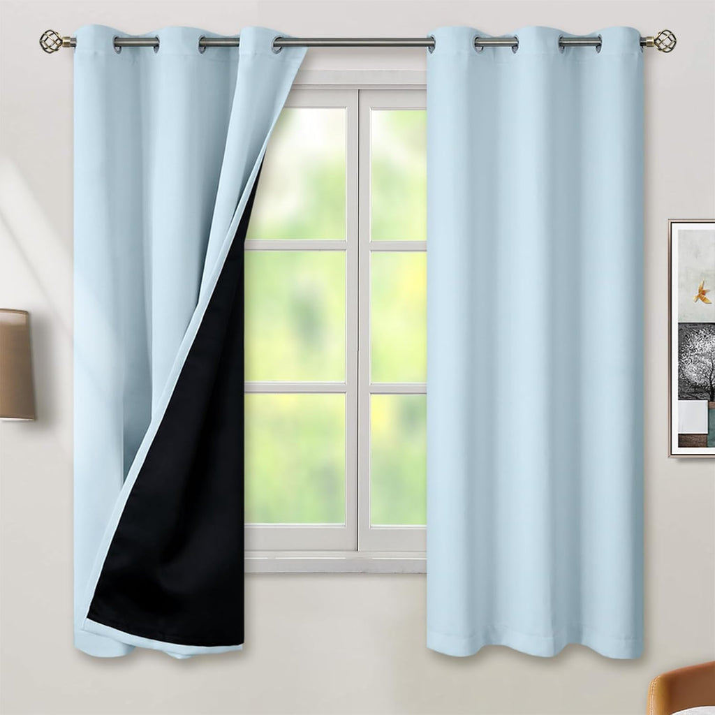 BGment Baby Blue 100% Blackout Curtains for Nursery Bedroom 63 Inch Length 2 Panels, Thermal Insulated Full Light Blocking Grommet Noise Ca…