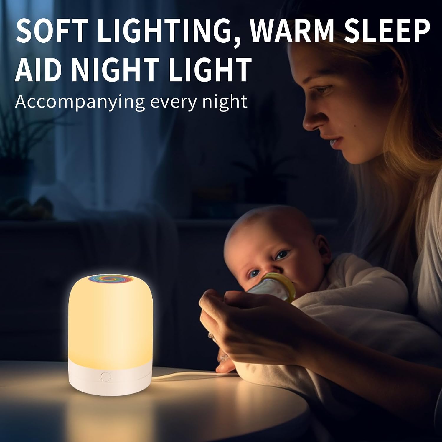 Small Kids Night Light, 13 Color Dimmable LED Lamp, Portable Stepless Dimming, Color Changing Touch Nursery Lamp, Rechargeable Toddler…