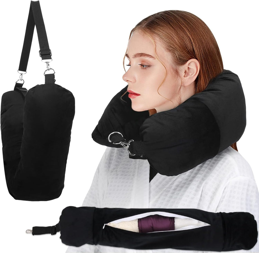 Stuffable Travel Pillow, Stuffable Neck Pillow for Travel, Neck Pillow Stuffed with Clothes Storage - No Extra Baggage Fees, Fits 5+ Days…