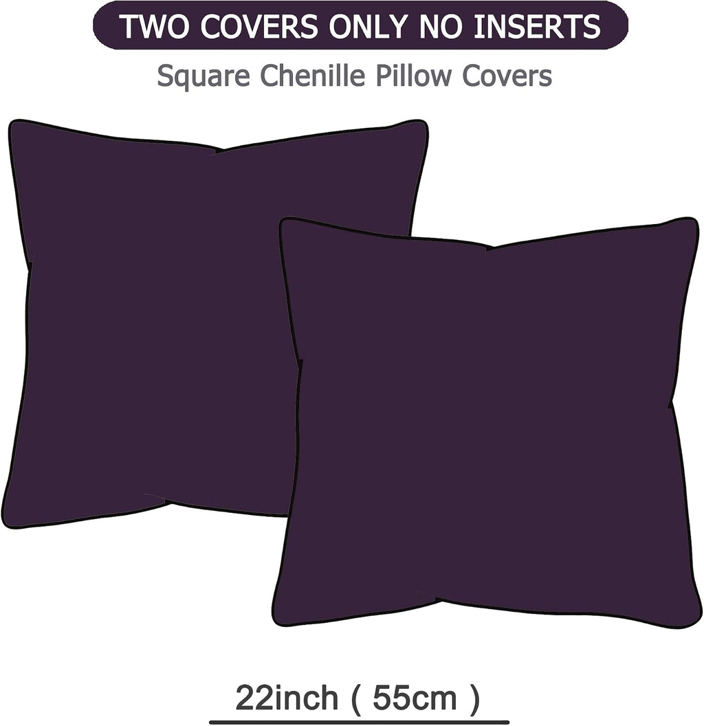 Gawamay Set of 2 Soft Textured Chenille Throw Pillow Covers 22x22 Inch (55x55 CM), Decorative Pillowcases Cushion Covers for Farmhouse Home…